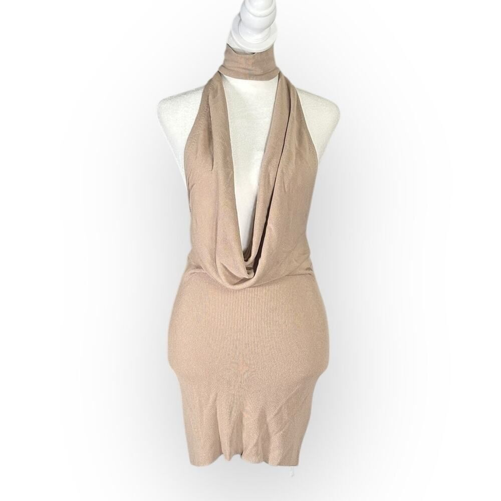 Aya Muse Tipo Mini Dress Women's Small Beige Cowl Neck Open Back Halter $650